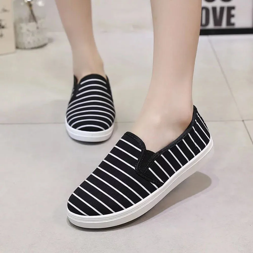 Womens Canvas Flats Shoes Striped 2018 Fashion Espadrilles Slip-On Flat Breathable Summer Casual Loafers