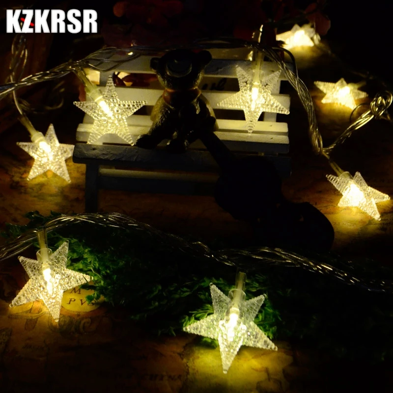 KZKRSR 220 V 110 V 10 M 20 M 30 M 50 M пятиконечные Звездные сказочные гирлянды для свадьбы Рождественская вечеринка освещение внутри помещения и на улице