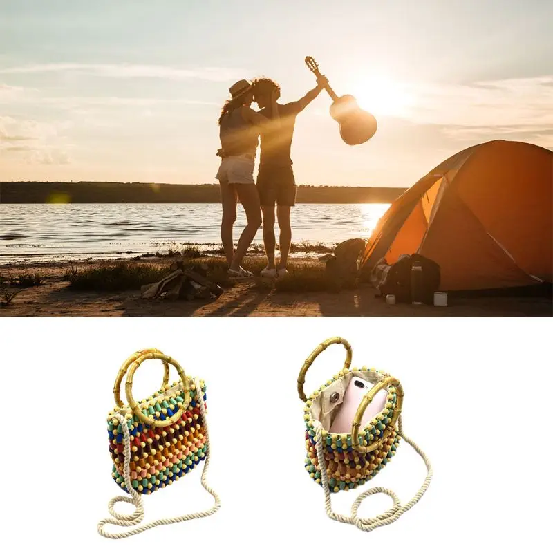 

Fashion Lady Bamboo Shoulder Bag Colorful Crossbody Messenger Bag Holiday Summer Beach Bags Multifunction Handbag for Women New