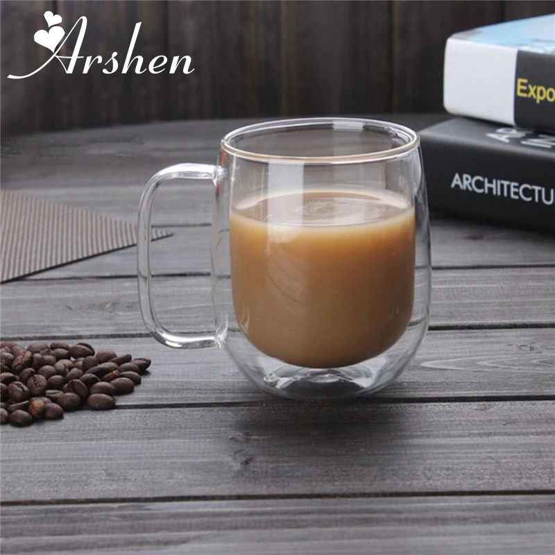 

Arshen Big Promotion! 300ml Handmade Heat Resistance Double Wall Clear Glass Cups Coffee Milk Tea Beer Mug Transparent Drinkware