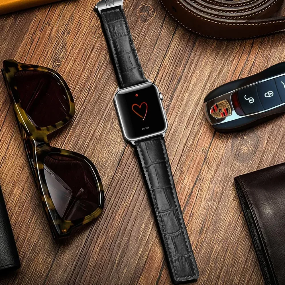 AKGLEADER часы ремешок для Apple Watch Series 4 запястье браслет Складная Пряжка натуральная кожа ремешок для Apple Series 1 2 3 38-44 мм