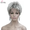 Strong beauty-perruque synthétique pour femmes, coupe Pixie courte et lisse, sans cape, gris et rouge ► Photo 1/5