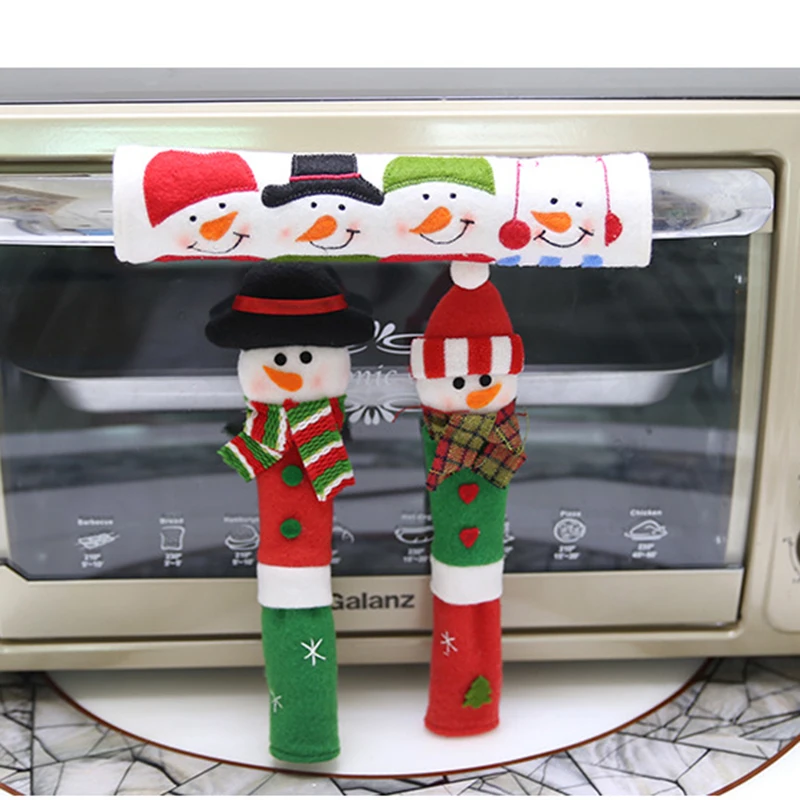 

3PCS/Set Microwave Door Refrigerator Handle Sets Christmas Decor Snowman Kitchen Appliance Handle Covers Kitchen Tools