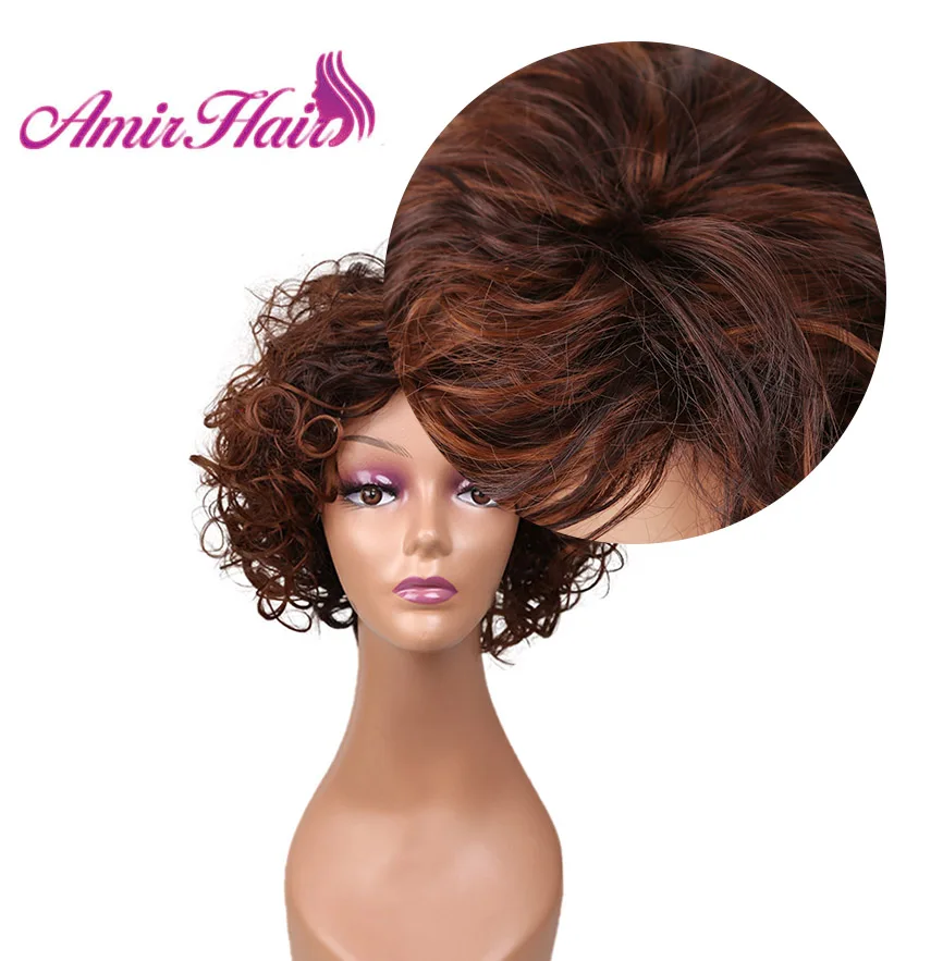 Amir short Kinky curly hair synthetic wig For African American women black Mixed Brown Heat Resistant Wigs Fiber 8 inch cosplay