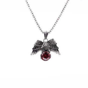 Vintage Punk Eagle Pendant Necklace Gothic Red Stone