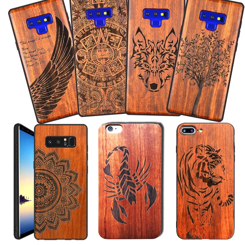 Rejaski бамбуковые деревянные чехлы для телефонов Samsung Galaxy S9 Plus God Totem Wolf Ретро