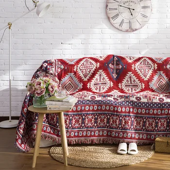 

Warm Knitted Sofa Towel Blanket Rectangular Cotton Bed Plaid Throw Blanket Bedspread Red Vintage Home Decor