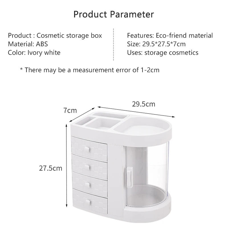 Коробка для хранения косметики, органайзер для косметики, 4 ящика, прозрачное вращающееся окно, ювелирная помада, косметический держатель для хранения кистей
