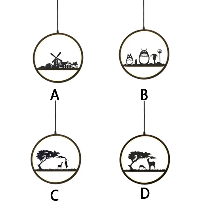 Черное кольцо светодиодный подвесной светильник для гостиной ресторана ретро подвесные лампы Креативный животный узор детская комната подвесной светильник
