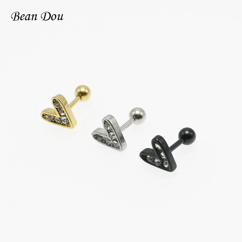 2pcs Romantic Heart Ear Studs Earrings Button Earring Brincos Pendientes Surgical Steel Crystal Jewelry Women Silver Gold Black1