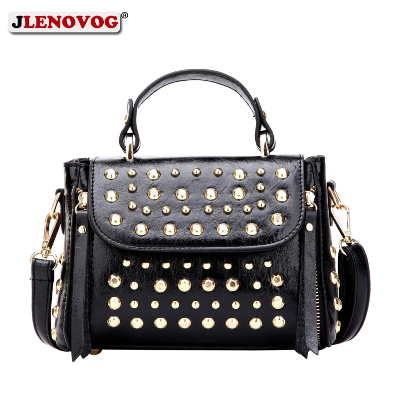 

Women Mini Punk Rivets Handbag Top Handle Tote Leather Steet Style Crossbody Bags 2019 Fashion Designer Shoulder Purse For girls