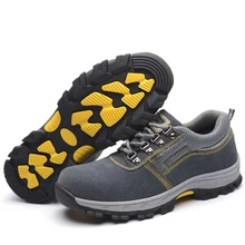 

Fashion safety shoes steel toe rubber outsole suede leather work shoes lightweight breathable