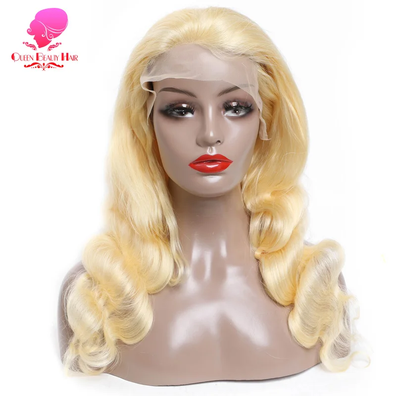 

QUEEN BEAUTY 613 Body Wave Lace Front Human Hair Wigs with Bangs Blonde Colored Blunt Cut Brazilian Remy Hair Wig Free Shipping