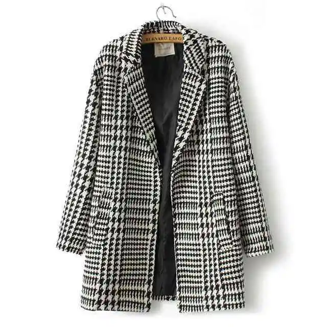 2014 new wind in a pattern of woven fabric plovers long wool coats jackets | Женская одежда