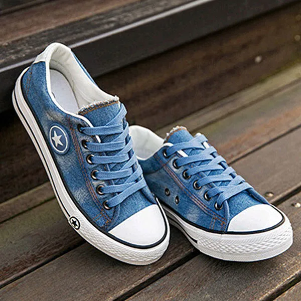 Модные кроссовки на шнуровке; женская повседневная обувь из джинсовой ткани; женская летняя парусиновая обувь; женские кроссовки; Basket Femme Stars tenis feminino - Цвет: SKY blue