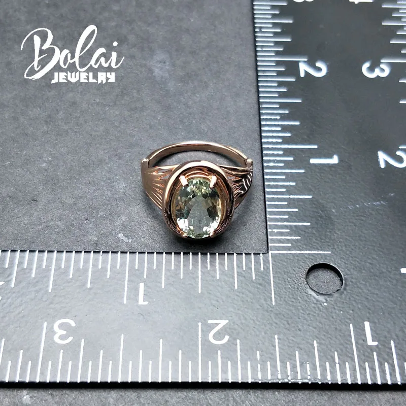 Bolaijewelry, натуральный зеленый аметист, элегантное кольцо, 925 пробы, розовое серебро, хорошее качество изготовления, ювелирные изделия для женщин, вечерние, лучший подарок