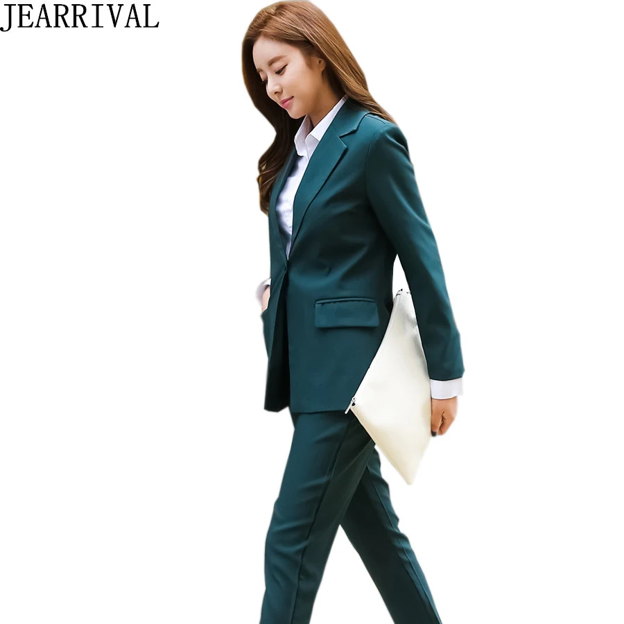 

Work Office Women Pant Suits Solid Color Single Button Notched Blazer Jacket And Slim Pencil Pant 2 Piece Sets Business Suits