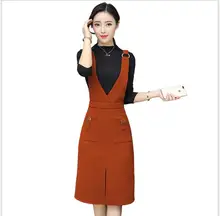 Autumn and winter new fashion style elegant wool suit dress Korean version of the strap two-piece dress skirt