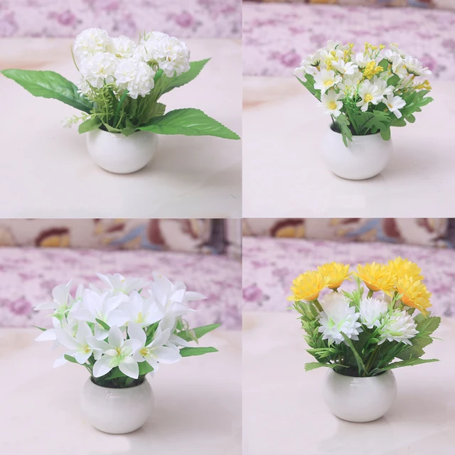 One Set Artificial Flower +Vase Plastic Flower And Round Vase Table