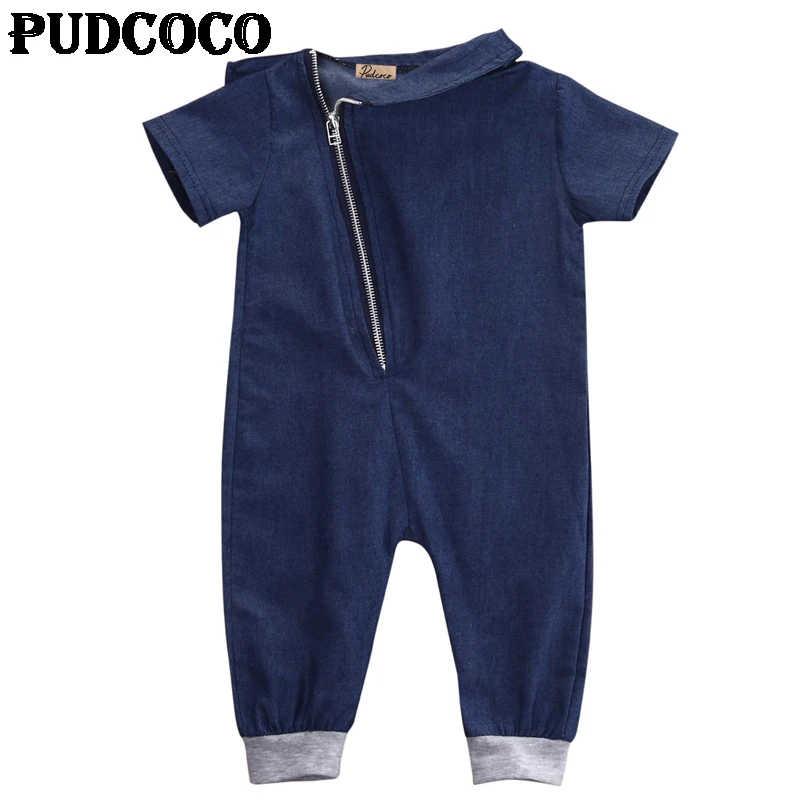 2017 Infant Baby Boy Kids Clothes Casual Denim Fashion Romper Zipper