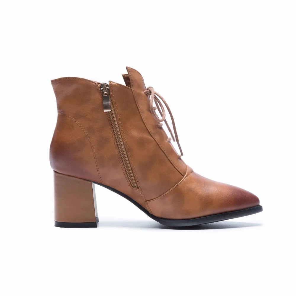 Brown Talons 2018 Taille En Bottes Vintage Marron Véritable Concise L8f1 Britannique Lenkisen Style Rond Cheville Zipper Bout Femmes Grande Hauts Cuir light sxtrQChdB