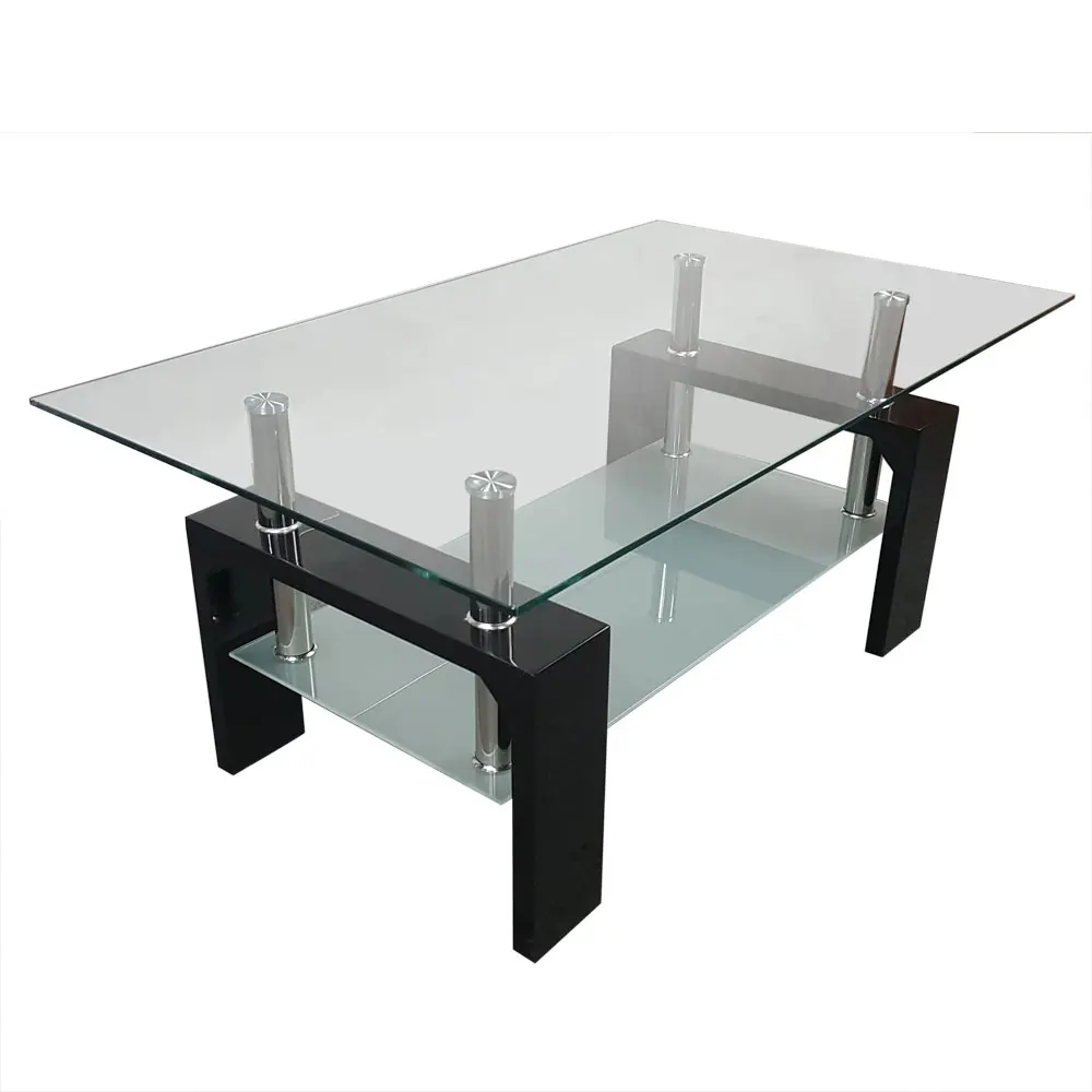 Clear Glass Coffee Table Rectangle 2 Layer Tea Table Living Room