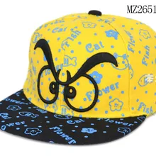1 шт. в стиле хип-хоп, милые бейсбольные детские шапки с вышитыми глазами, изображением кота, цветка, рыбы, регулируемая окружность 52 см