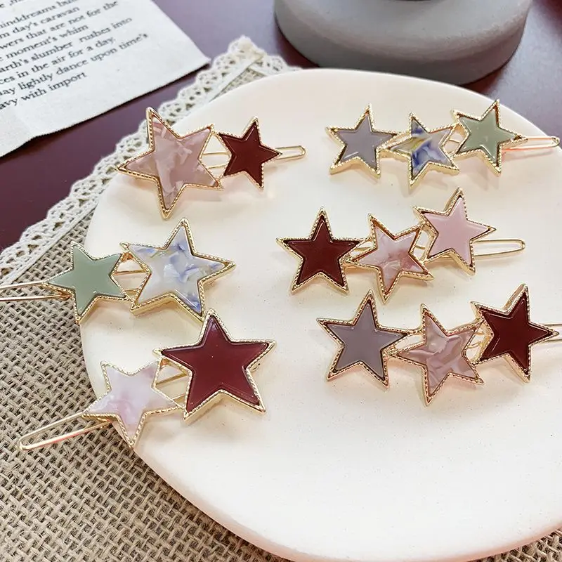 

1pc Japan Korea Colorful Acetic Acid Hairpin Hit Color Hollow Star Shape Hair Clips Simple Metal Hair Accessories Barrettes