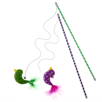 

2pcs/pack Cat Toys Interactive With Bells Elastic Rod Cat Feather Plush Chick Toy for small Pet