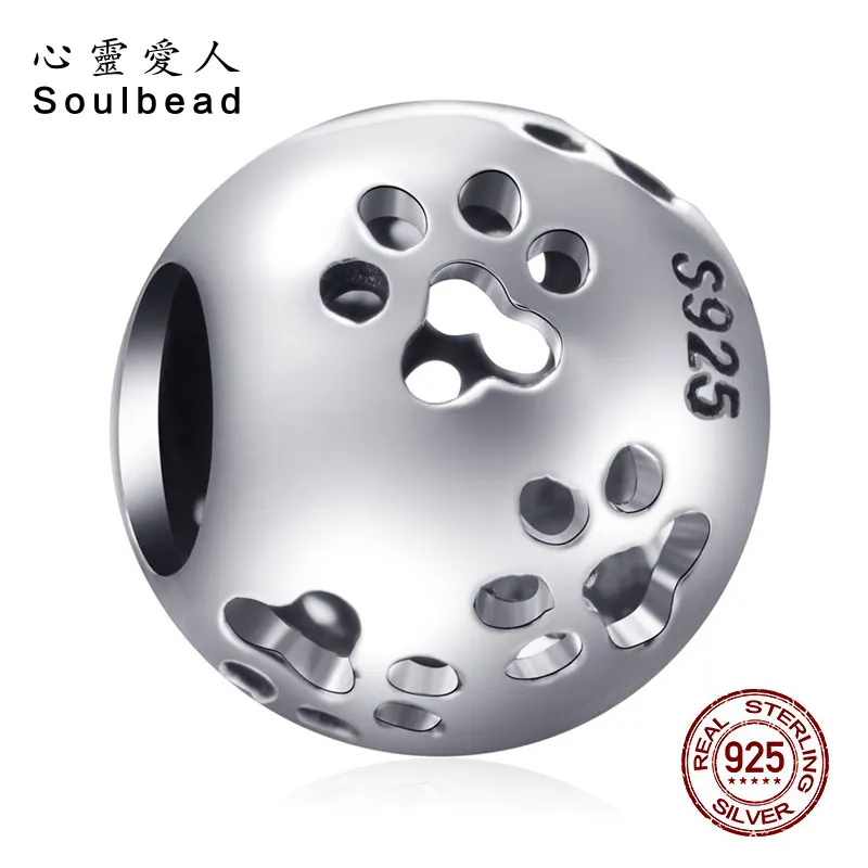 Soulbeads европейские стерлингового серебра 925 ажурные лапы принты Шарм Бусины Fit Pandora собака кулоны браслеты Сделай Сам SS2460