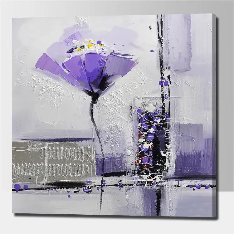 

Hand Painted Modern Abstract Purple Flower Oil Painting on Canvas Unframed Home Decor Wall Paintings Cartoon Art Wall Picture