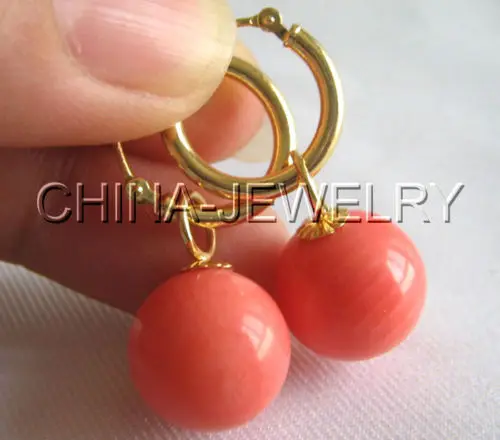 

Selling Picture >Genuine AAA 12mm natural perfect round pink coral earring - Selling