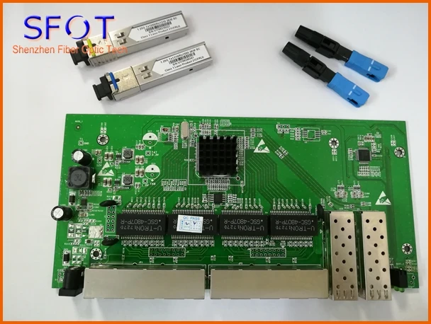 Best Price 30pcs/lot, 2 Ports SFP+8 Ports RJ45 POE reverse Switch board with web management, together with SFP 3km and fast connector