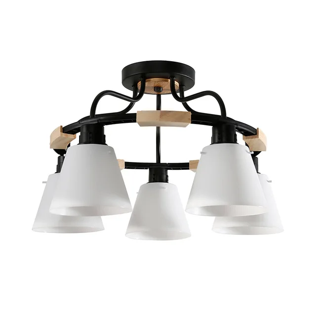 Special Offers Nordic LED Light Wooden Chandelier Lights E27 With PVC Lampshade For Living Room Lighting Fixtures 220V 110V Light