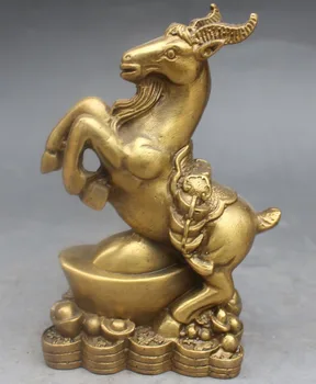 

zhaorui6607++13CM Chinese Bronze Wealth Copper Money Yuanbao Zodiac Animal Sheep goat Statue