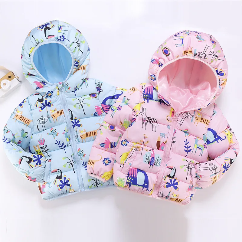 

2019 new Cotton-padded Children's Clothing Girl Short Fund Clothes kids cartoon printed Down Cotton Graffiti Coat