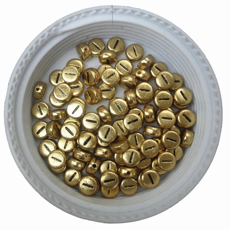 New Arrival Single Letter I Alphabet Beads Flat Coin Round Shape 4*7MM Golden Color Acrylic Plastic Nam Bracelet | Украшения и