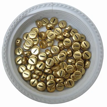 

New Arrival Single Letter I Alphabet Beads Flat Coin Round Shape 4*7MM Golden Color Acrylic Plastic Nam Bracelet Alphabet Beads