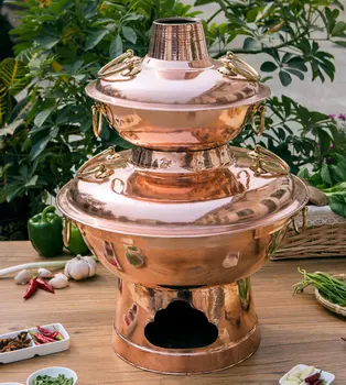 

40cm China double layers copper hot pot thickened Mongolian Chinese Sichuan charcoal copper fondue soup pot Donglaishun