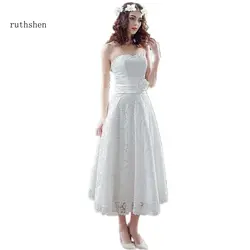 Ruthshen чай Длина Богемный настоящая фотография недорогие свадебные платья милый драпированный кружево со складками цветы свадебное платье