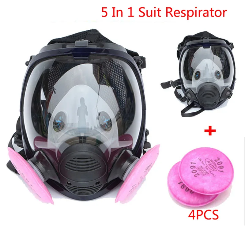 5 в 1 костюм промышленная живопись распыление противогаз респиратор же для 6800 противогаз полное лицо лицевая часть химический респиратор - Цвет: Mask With 4PC 2091