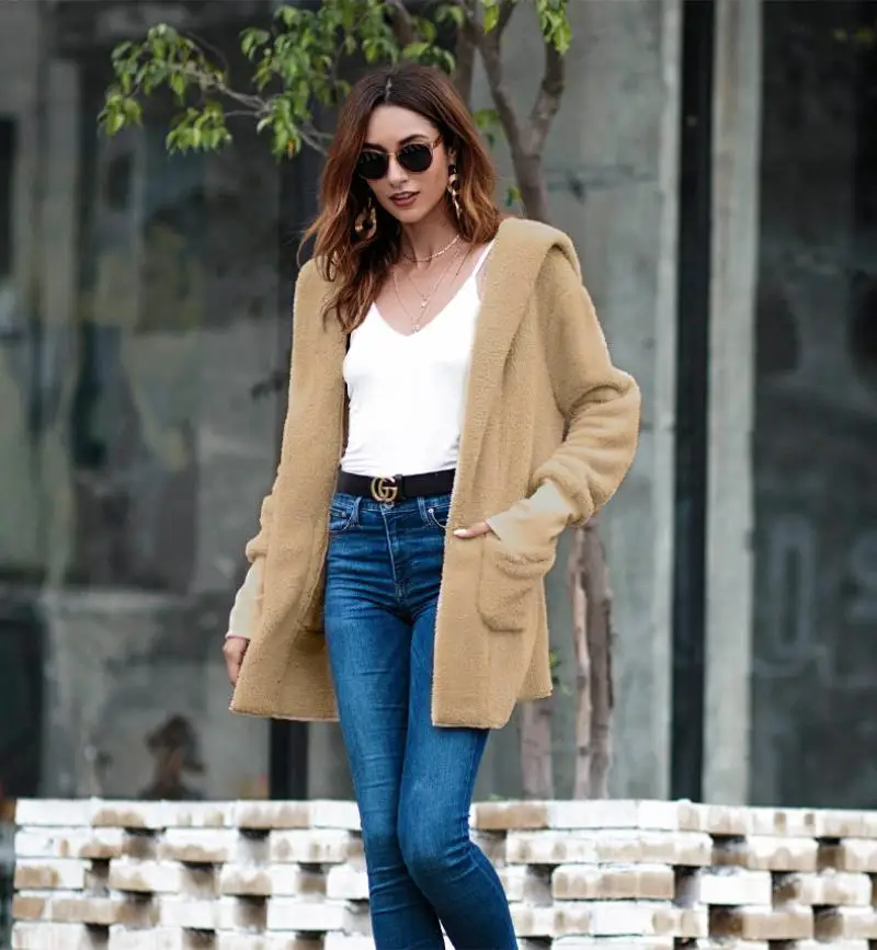 New cardigan women's autumn&winter high-end velvet jacket in the long coat solid color overcoat female windbreaker Keep warm