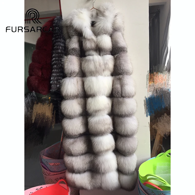 Женский меховой жилет из натурального Лисьего меха FURSARCAR зимний длинный 130 см с