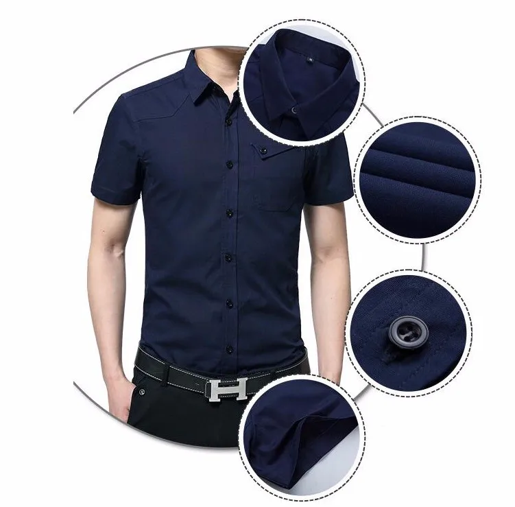 Весенние брендовые Для мужчин рубашка Slim Fit короткий рукав Твердые Стенд воротник Бизнес Повседневное социальных Рубашки для мальчиков платье мужской одежды 3XL X028