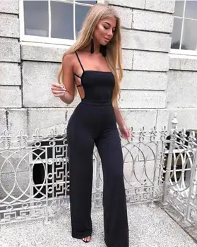 

Top Quality Women Sexy Backless Black Bandage Jumpsuit 2018 Elegant Knitted Designer Party Jumpsuit