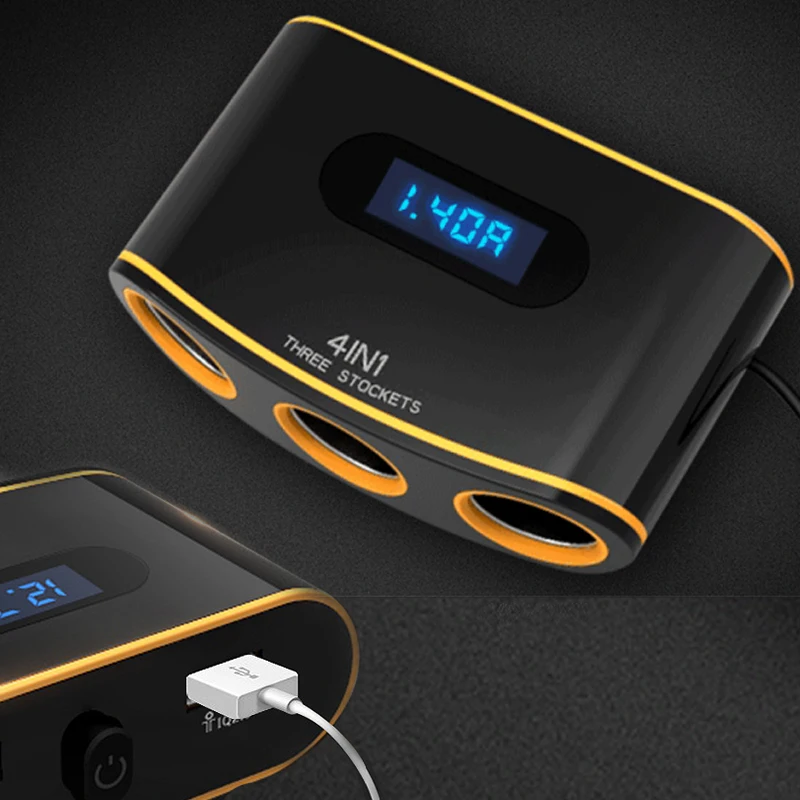 

Splitter Cigarette Lighter Car USB 12V 120W Power QC3.0 Charger Phone LED Digital Voltage Auto Electronic Adapter Accessories