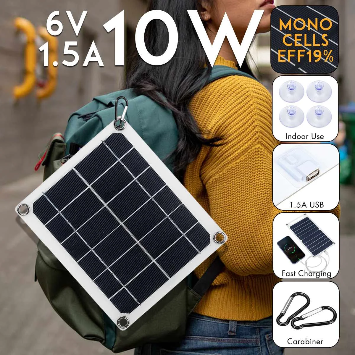 

LEORY Semi-Flexible Solar Panel Cell Charger with Junction Box Dual USB Charger + 4xSucker + 2xCarabiner Kit for Outdoor Charger