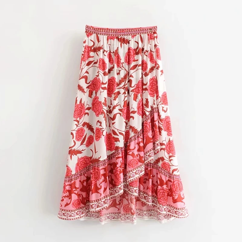 

Flower Printing Women Asymmetric Hem Wrap Skirt Leisure Lady Midi Skirts 2019 Autumn Fashion Female Loose Street clothing P1292