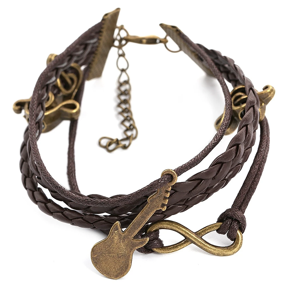 

Vintage Guitar Notes Multilayer Leather Bracelet Men Women Braided Rope Wrap Handmade Ethnic Bracelets & Bangles Male Gift