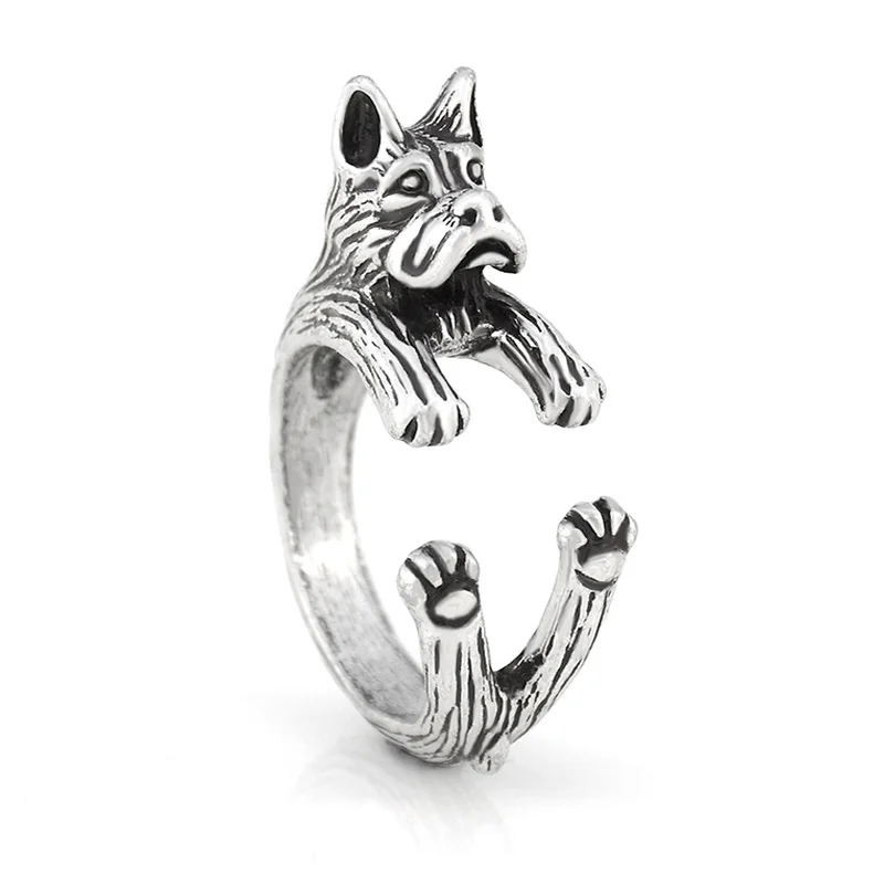 Drop Shipping Vintage Cropped Boxer Ring Kpop Anillos Boho Animal Dog
